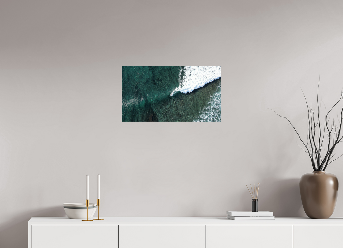 64 x 36 cm, Photo Rag Baryta (hochglänzend) Aerial Surfer Turquoise Wave Print